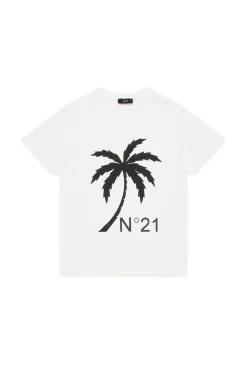 T-Shirts>N°21 T-shirt with Palma print white