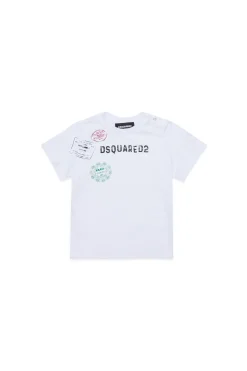 T-Shirts | Logomania>DSQUARED2 T-shirt with Passport graphics white