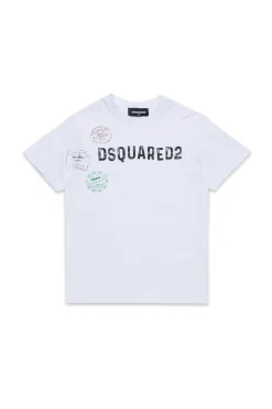 T-Shirts | Logomania>DSQUARED2 T-shirt with Passport graphics white