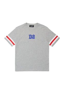 T-Shirts | T-Shirts>DSQUARED2 T-shirt with ribbon inserts light grey melange