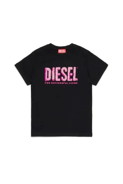 T-Shirts>DIESEL T-shirt with sequin logo black