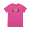 T-Shirts>DIESEL T-shirt with sequin logo bright fuxya