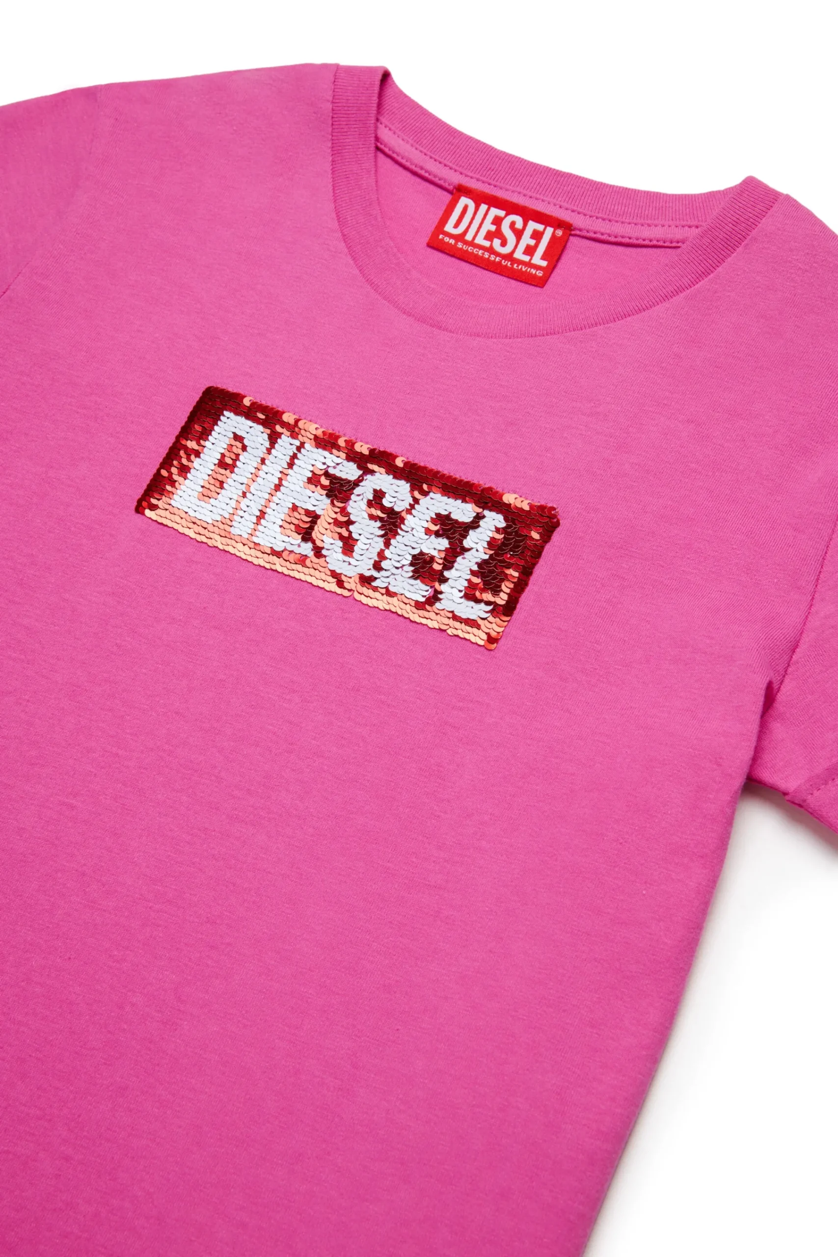 T-Shirts>DIESEL T-shirt with sequin logo bright fuxya