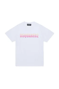 T-Shirts | Logomania>DSQUARED2 T-shirt with striped and shaded logo white