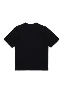 T-Shirts | Logomania>DSQUARED2 T-shirt with striped and shaded logo black