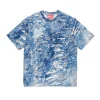 T-Shirts>DIESEL T-shirt with torn denim effect print blue denim