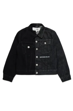 Jackets And Padded Jackets | Denim-Mania>MM6 MAISON MARGIELA Two-tone denim jacket with lettering Denim Black