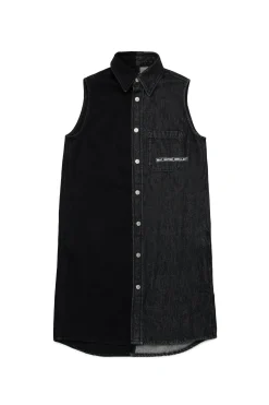 Dresses | Denim-Mania>MM6 MAISON MARGIELA Two-tone denim sleeveless dress with lettering Denim Black