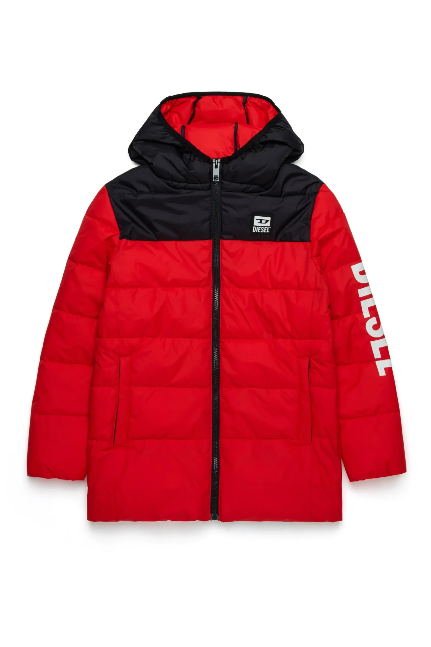 Jackets And Padded Jackets | Jackets And Padded Jackets>DIESEL Two-tone padded jacket with logo carnation red