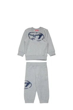 Tracksuits And Baby Set | Oval D By Diesel>DIESEL Used Oval D logo fleece jumpsuit grey melange