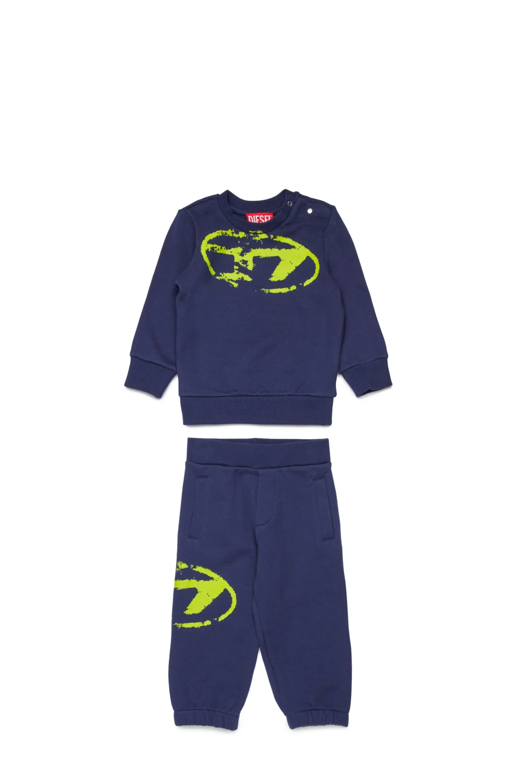 Tracksuits And Baby Set | Oval D By Diesel>DIESEL Used Oval D logo fleece jumpsuit blue peacoat