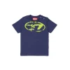 T-Shirts | Oval D By Diesel>DIESEL Used-effect Oval D logo T-shirt blue peacoat