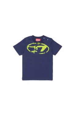 T-Shirts | Oval D By Diesel>DIESEL Used-effect Oval D logo T-shirt blue peacoat