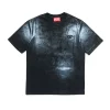 T-Shirts | T-Shirts>DIESEL Used-effect T-shirt with mylar finishing black