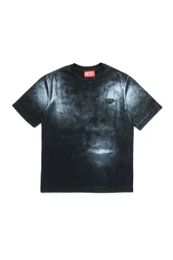 T-Shirts | T-Shirts>DIESEL Used-effect T-shirt with mylar finishing black