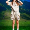 Jumpsuits>DIESEL Utility-style satin short jumpsuit beige