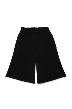 Shorts | Shorts>MM6 MAISON MARGIELA Wide-leg fleece shorts with splits black