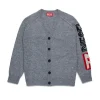 Knitwear>DIESEL Wool cardigan with inlaid logo grey melange