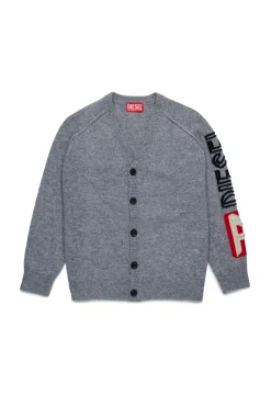 Knitwear>DIESEL Wool cardigan with inlaid logo grey melange