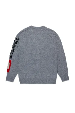 Knitwear>DIESEL Wool cardigan with inlaid logo grey melange